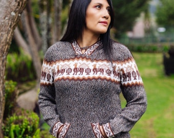 Cozy Alpaca Hooded Fringed Sweater in Mocha: Winter Fashion Essential for Women - Boho Chic, Warm Knitwear, Sustainable Style