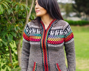 Hand-Knitted Baby Alpaca Cardigan | Colorful Boho Sweater
