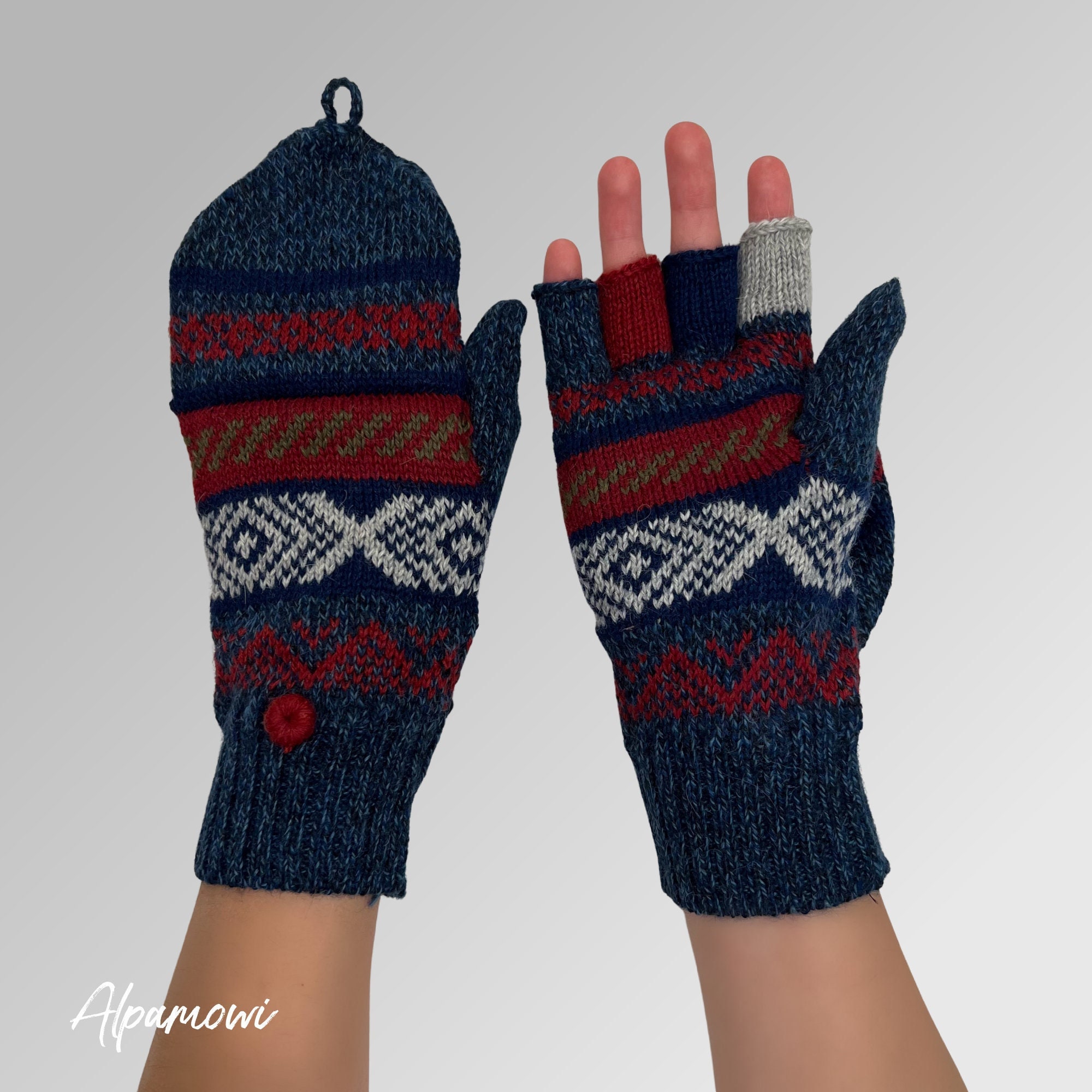 Mens Winter Half Finger Knitting Gloves Fingerless Warm Alpaca Hand Warmer  Soft