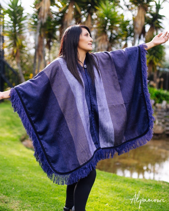 Warm Fringed Alpaca Poncho Luxurious Alpaca Boho Poncho Artisanal
