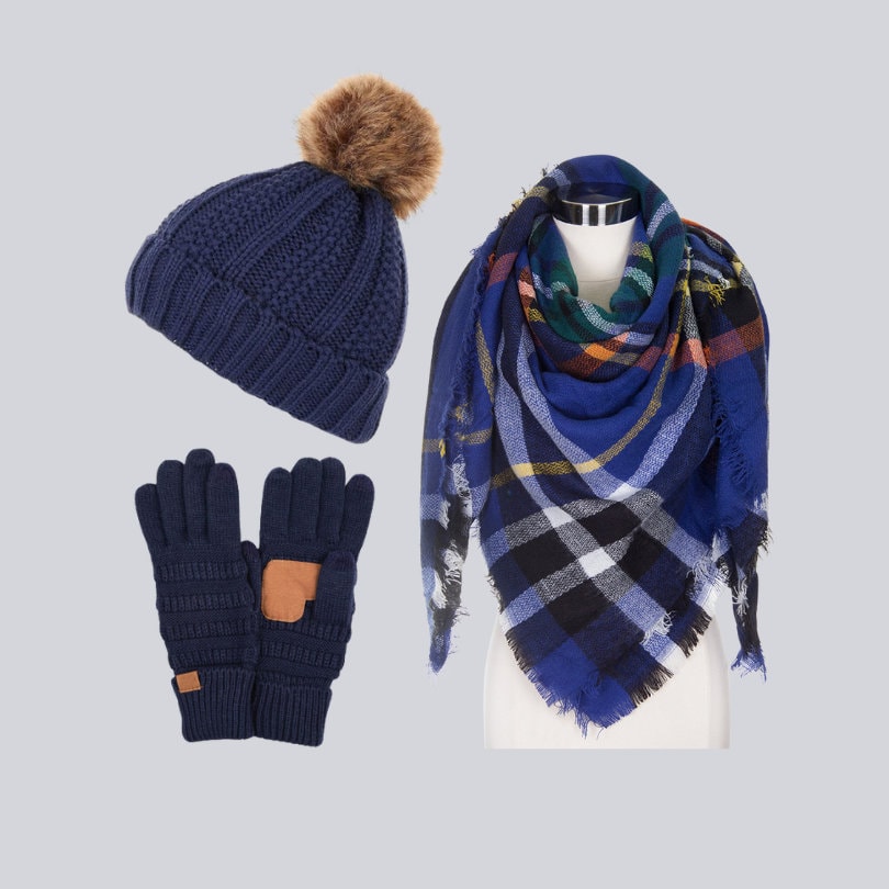 Women's Winter Pom Pom Beanie, Scarf & Gloves Set - Thick Knitted 3-Piece Accessory Set | Acrylic, One Size Fits Most Adults - View #2
