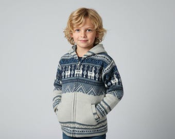 Handmade Alpaca Wool Kid's Sweater – Hooded Knit Jacket, Sizes 6 Months–8 Years