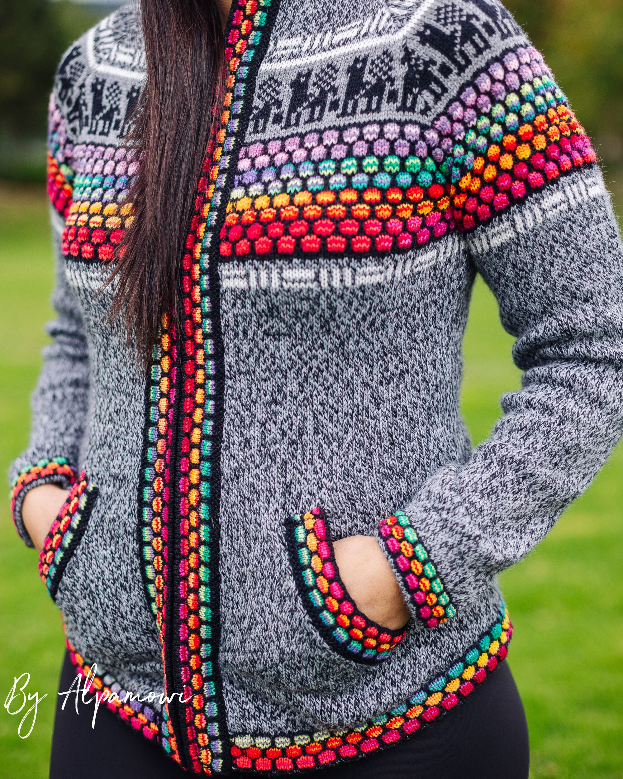 Rainbow Alpaca Wool Cardigan | Hand-knitted Boho Sweater - Etsy