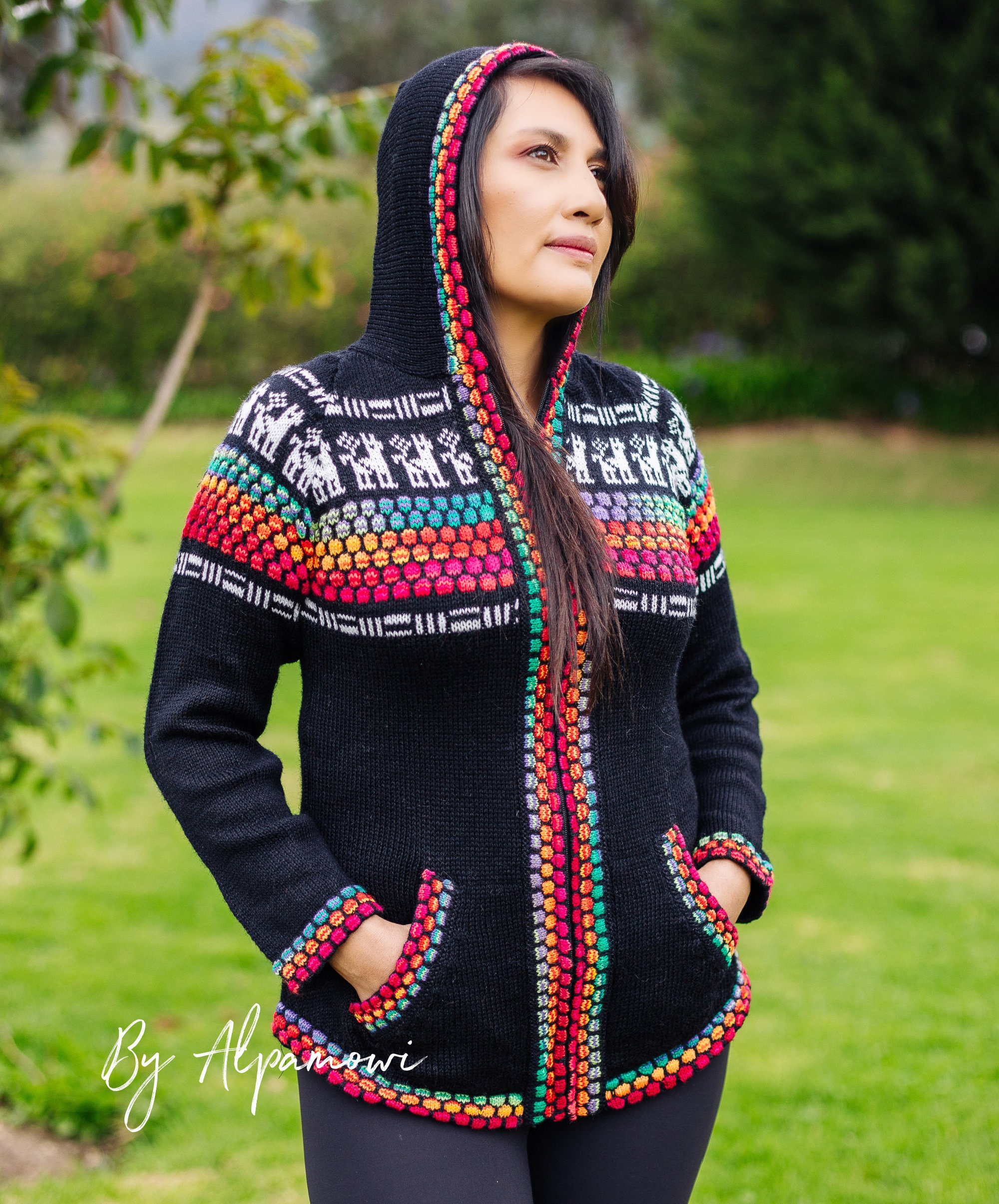 H BEAUTY&YOUTH　wool alpaca nylon sweater Handwoven Alpaca Sweater | Peruvian Wool Hoodie, Colorful Knit - Etsy
