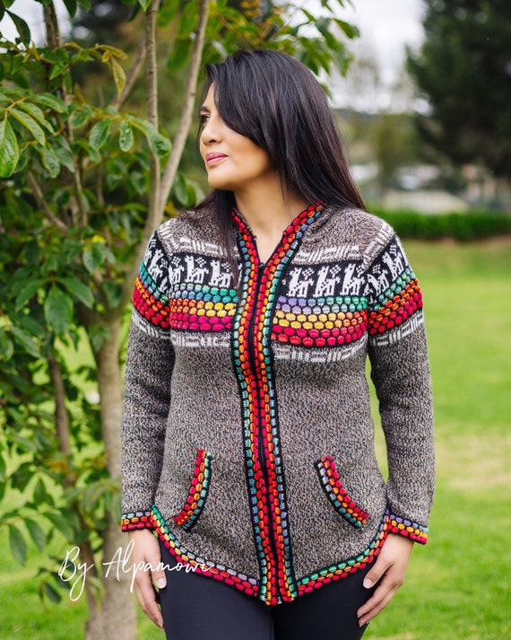 Woman\'s Alpaca Cardigan Knitted With Colored Gradient Pattern Boho Hippie  Alpaca Sweater Alpaca Wool Sweater Gifts for Her - Etsy