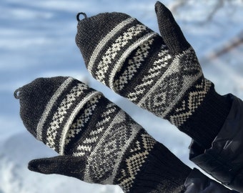 Handmade Alpaca Flip Mitten Gloves | Fingerless Winter Warmers