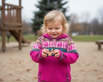 Handmade Alpaca Kids Hooded Sweater – Artisan Knit, Pink Peruvian Jacket