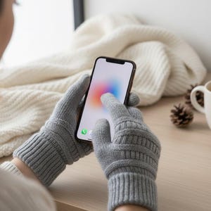 Touchscreen Winter Gloves with Leather Driving Grip – Warm Knit Gloves for Men & Women | Tech-Friendly, Non-Slip Gloves for Cold Weather