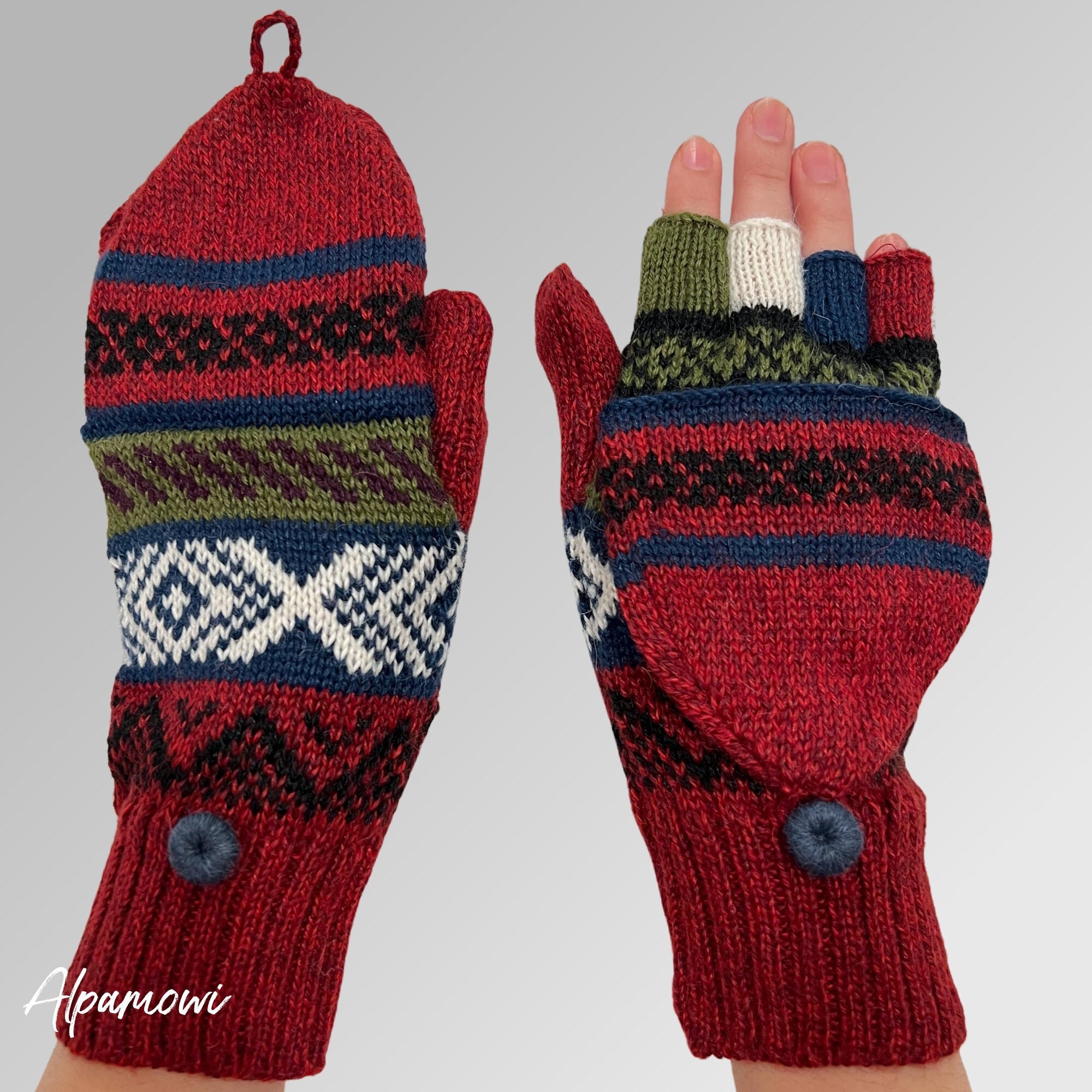 Convertible Alpaca Wool Mitten Gloves | Perfect for Driving, Skiing and Walking, Handcrafted Warmth | Fingerless Alpaca Flip-Top Mitts