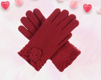 Gants en alpaga tricotés à la main | Gants en alpaga faits main | Gants confortables en alpaga fleuri | Gants en alpaga pour la Saint-Valentin | Gants à fleurs d'hiver