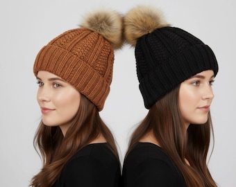 Fuzzy Lined Knit Beanie Hat | Warm Winter Accessory
