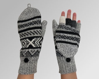 Soft and Warm Alpaca Fingerless Gloves | Alpaca Flip Mittens Gloves | Peruvian Handmade gloves | Gifts for Her. Alpaca Gifts | Unisex Gloves