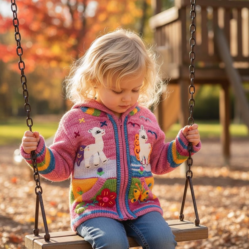 Beautiful Knitted Wool Kid Cardigan with Animals patchwork | Handmade cardigan for Baby and Toddler | Unique Baby Clothing | Gift for Kids