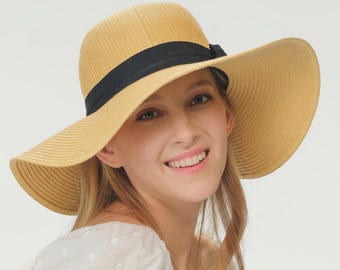 UPF 50+ 折りたたみ式つば広サンハット（女性用）、折りたたみ式ビーチハット
