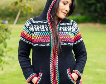 Handwoven Alpaca Sweater | Peruvian Wool Hoodie, Colorful Knit