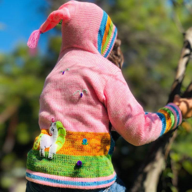 Beautiful Knitted Wool Kid Cardigan with Animals patchwork Handmade cardigan for Baby and Toddler Unique Baby Clothing Gift for Kids image 6