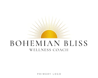 Logotipo de sol dorado / Logotipo prediseñado bohemio moderno / Marca elegante para boutiques, fotografía y bienestar