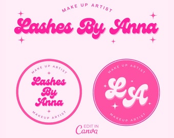 Beauty Pink Logo, DIY Logo, Editable Canva Logo Template, Retro Logo, Hair Logo, Eyelash Logo, Hippie Logo, Boutique Logo, DIY Logo