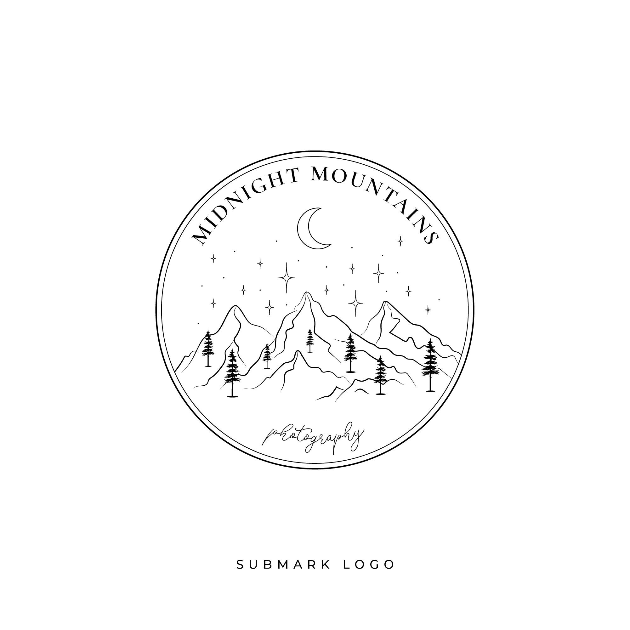 Mountain Logo, Photography Logo, Pine Tree Logo, Moon Logo, Boho Logo
