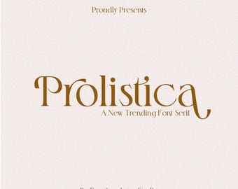 May include: A promotional graphic with the text "Proudly Presents" at the top. The word "Prolistica" is in a stylish serif font, with the tagline "A New Trending Font Serif" below it. The text "By Prestige Artsy Studio" is at the bottom.