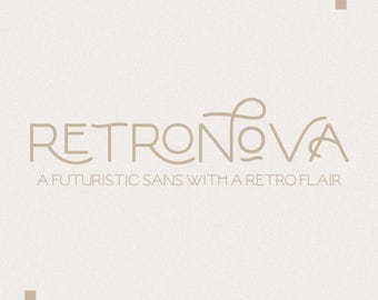 May include: A logo for a font called "Retronova", a futuristic sans serif font with a retro flair.