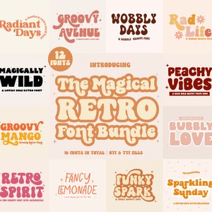 Retro Fonts, Groovy Fonts, Retro Font Bundle, Handwritten Fonts, Font Bundle, Procreate Fonts, Canva Fonts, Fonts for Cricut, SVG Fonts
