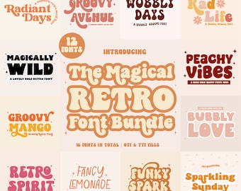 Retro Fonts, Groovy Fonts, Retro Font Bundle, Handwritten Fonts, Font Bundle, Procreate Fonts, Canva Fonts, Fonts for Cricut, SVG Fonts