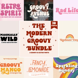 Retro Fonts, Groovy Fonts, Retro Font Bundle, Handwritten Fonts, Font Bundle, Procreate Fonts, Canva Fonts, Fonts for Cricut, SVG Fonts