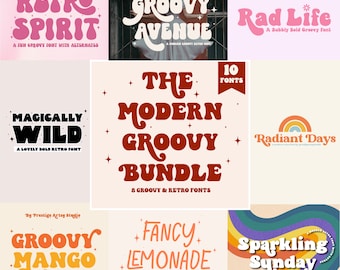 Retro Fonts, Font Bundle, Wedding Font, Groovy Fonts, Crafting Fonts, Fonts for Cricut, Digital Download, Bubble Letters, Farmhouse Fonts
