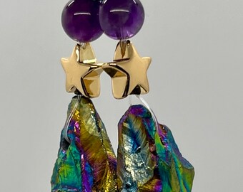 Guardian Angel Rainbow Hematite and Amethyst Earrings