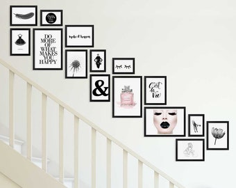 Photo Picture Wall Frame Set Gallery - Stairs Décor Frames - Modern 15 Pcs Frame Set - Wall Décor Photo Frame Set - Gift For Her / Him