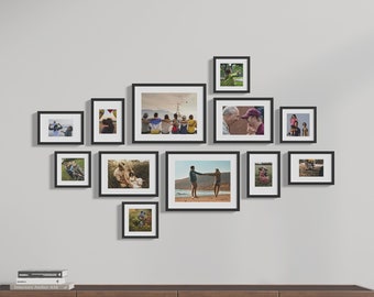 Black 12 Piece Multi Size Gallery Wall Frame Set, Hanging Ready Photo Frame Collage, Modern Minimalist Picture Frames