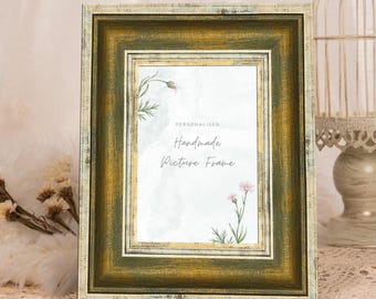 8x10 8x8 6x8 6x6 7x7 5x7 5x5 4x6 4x4 Green Bronze Simple Grain Vintage Handmade Wood Picture Frame for Wall and Desktop Display Glass Front