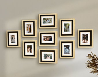 9 Piece Gallery Wall Frame Set, Rustic Photo Frame Set with Mat Board 6x8 Picture Frames, Picture Frame Set for Wall Collage