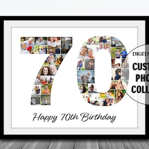 70th Birthday Photo Collage-70 Year Photo Collage-Number 70 Photo Collage-Seventy 70 Birthday Collage-Printable Collage-Birthday Gift image 1