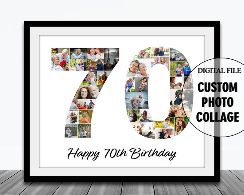 70th Birthday Photo Collage-70 Year Photo Collage-Number 70 Photo Collage-Seventy 70 Birthday Collage-Printable Collage-Birthday Gift image 1