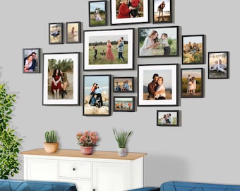Large Black Gallery Wall Frame Set 17 Pieces, Multi Size Picture Frames Collage Kit, Modern Living Room Home Wall Decor