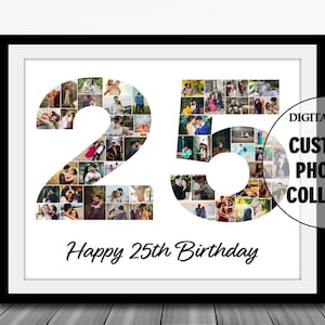 Regalo de aniversario número 25, ideas para el 25.° cumpleaños, póster del 25.° cumpleaños, 25.° aniversario, regalo del 25.° aniversario de bodas, regalo con foto personalizada