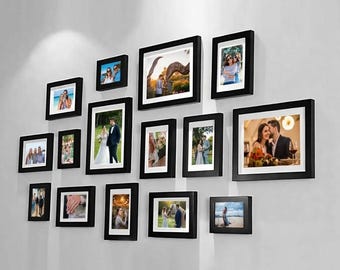 Ensemble de cadres muraux noirs modernes pour galerie, 15 cadres pour collage photo, présentoir mural pour photos de famille, cadres photo de mariage, décoration murale pour la maison