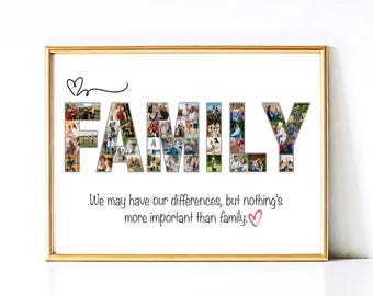 Personalized Family Photo Collage, Housewarming Gift, Christmas Gift for Her/Him, Memorial Photo Collage, Custom Text Photo Collage