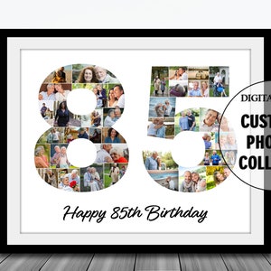85º presente de aniversário personalizado, colagem de fotos com números, 85ª decoração de festa, 85ª colagem de fotos, presente para ela