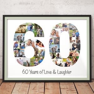 60th Birthday Photo Collage Gift | Custom 60 Number Photo Art | Personalized 60th Anniversary Picture Collage | Unique Photo Gift