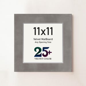 11x11 Velvet Matboard for Picture Frames - Custom Opening Size - Over 25 Velvet Colors - Square Photo Mat Frame - Gallery Wall Decor