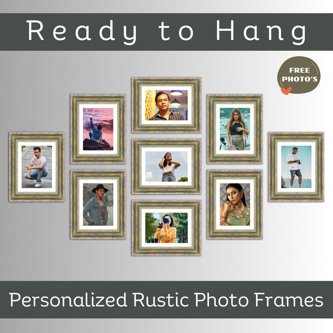 9 Pcs Rustic Photo Frame Set Farmhouse Style Collage Frames for Vintage