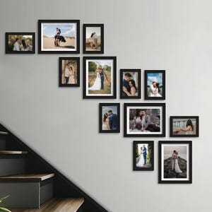 Gallery Wall Frame Set for Staircase | Modern Black Wedding Photo Collage | Custom Picture Frame Display for Home Décor & Couples