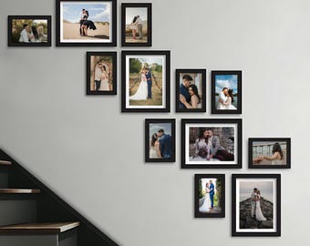 Gallery Wall Frame Set for Staircase | Modern Black Wedding Photo Collage | Custom Picture Frame Display for Home Décor & Couples