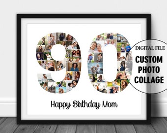 Collage Art, 90th Birthday Gift, Collage Photo Numbers, 90th Birthday Photo Collage, 90th Birthday Poster, 90th Anniversary, Number Collage