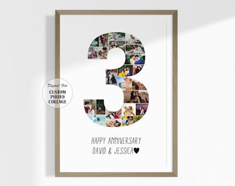 3rd Anniversary Photo Collage Gift | Personalized Couple Memory Wall Art | Custom Digital Anniversary Decor