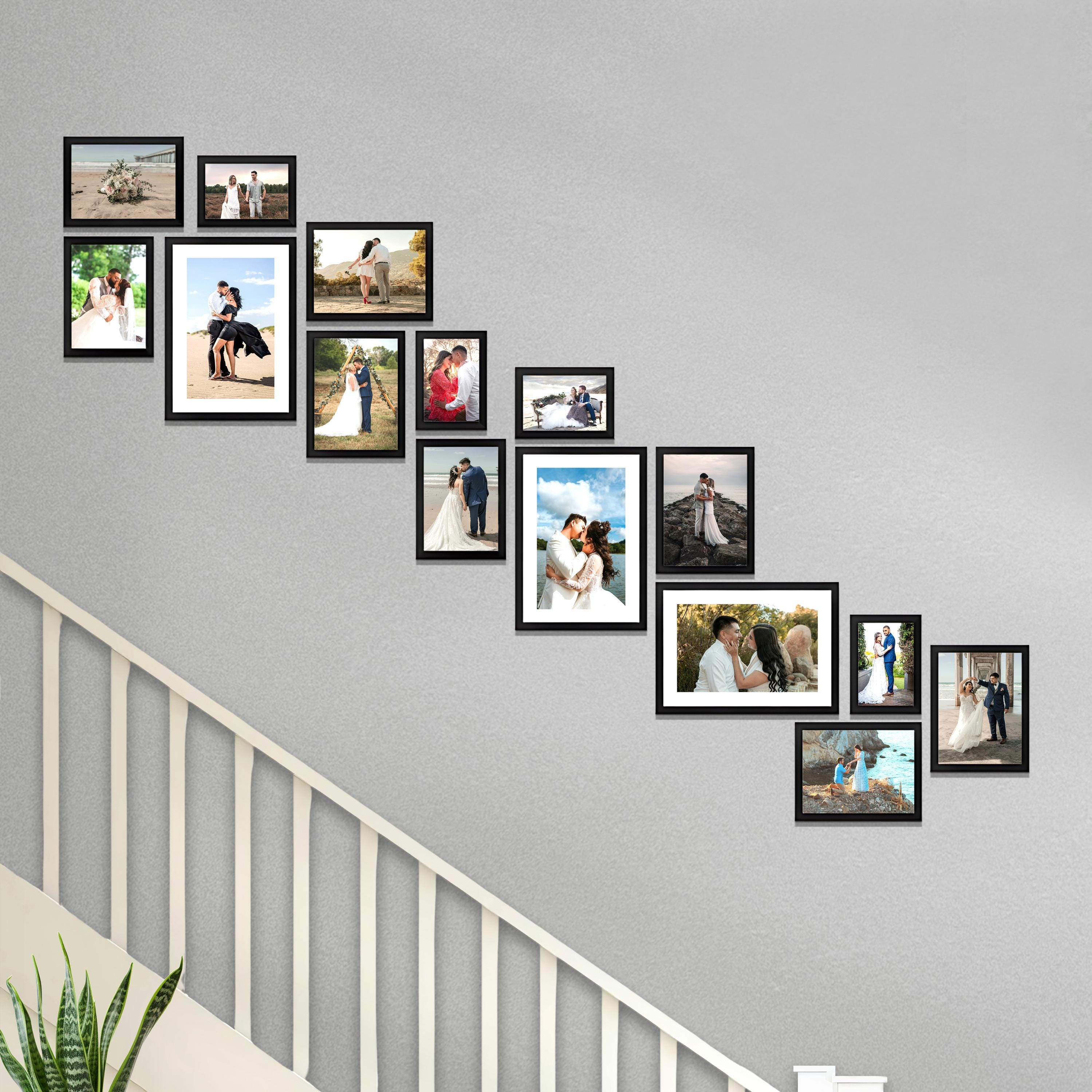 Photo Picture Wall Frame Set Gallery - Stairs Décor Frames - Modern 15 Pcs Frame Set - Wall Décor Photo Frame Set - Gift For Her / Him