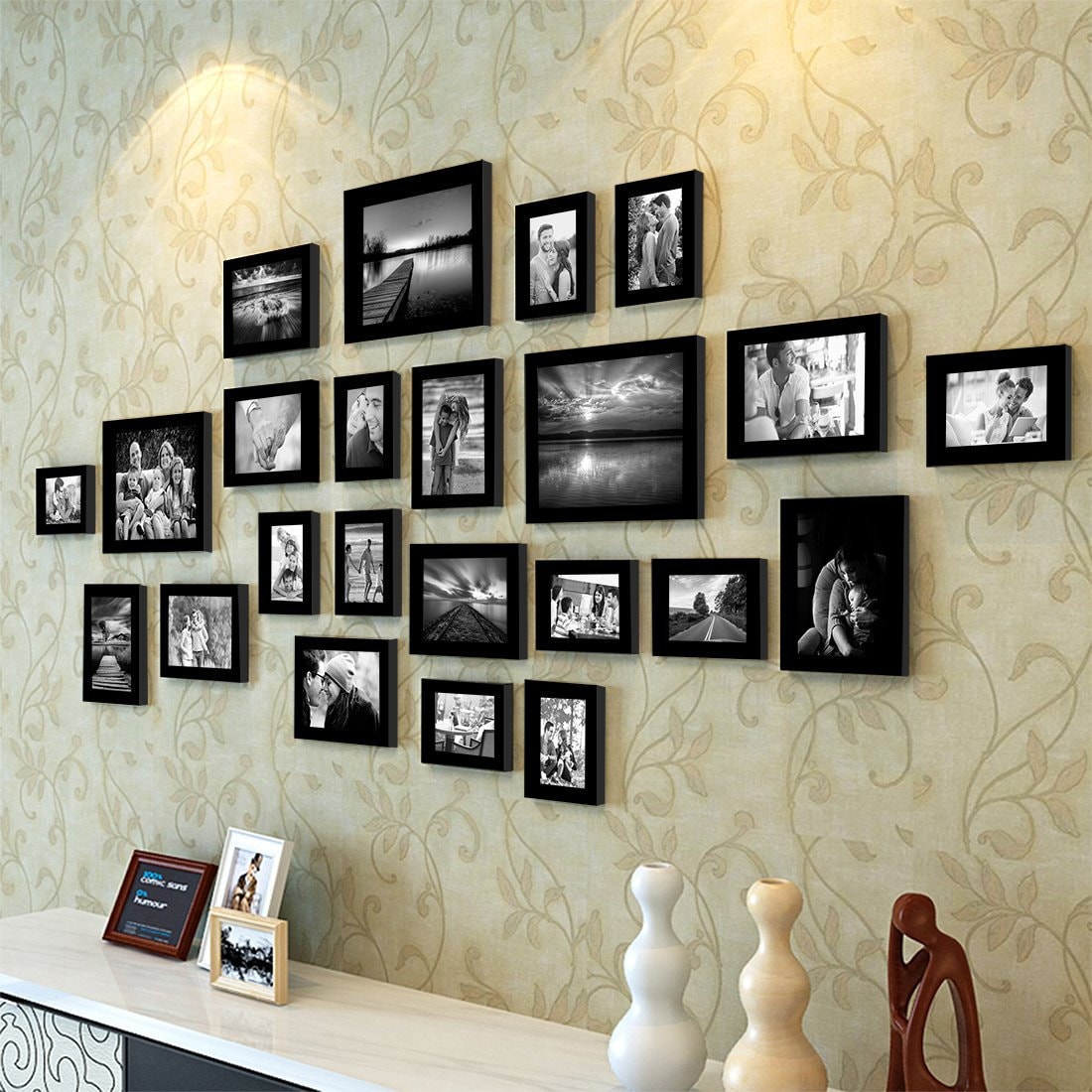 Set di cornici per foto Set di cornici per foto moderne da 23 pezzi con  cornice nera da appendere a parete, decorazioni per la casa -  Italia